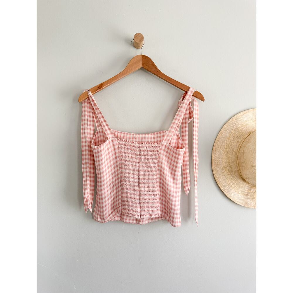 Reformation | Ellora Pink Gingham Tie Strap Tank Top | Sz 6 - Picture 8 of 9